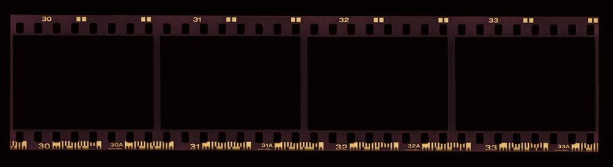35mm old negative film slide or strip, empty for vintage retro camera pictures on a black background