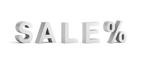 White bold Sale text isolated on white background