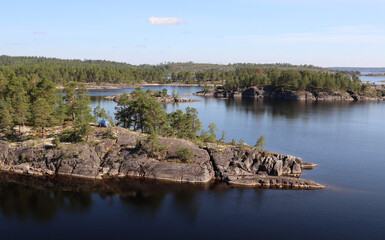 small rocky islands on the lake