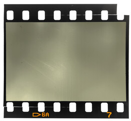 destroyed 35mm film strip with empty or blank film cell or frame on white. cool photo placeholder...
