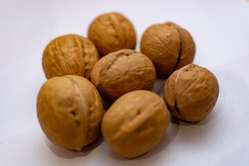 Walnut. A handful of walnuts on the table