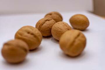 Walnut. A handful of walnuts on the table