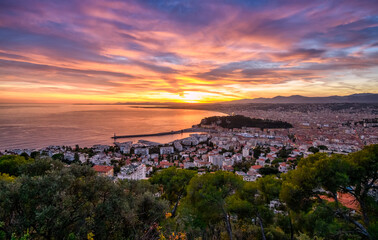 sunset over the city of Nice, France