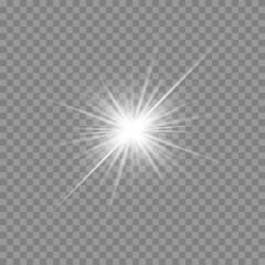 White glowing light. Beautiful star Light from the rays. Sun with lens flare. Bright beautiful star. Sunlight.