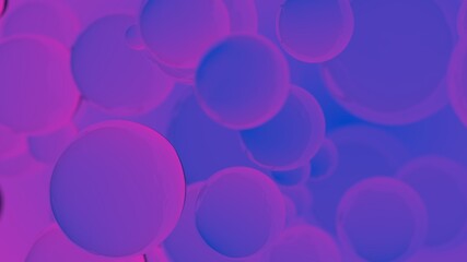 Abstract colorful bubbles. Blue and pink gradient background advertisement. Modern trendy banner or poster design. Dynamic bouncing balls and copy space for text. 3d rendering