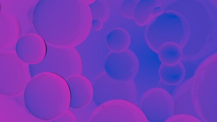 Abstract colorful bubbles. Blue and pink gradient background advertisement. Modern trendy banner or poster design. Dynamic bouncing balls and copy space for text. 3d rendering