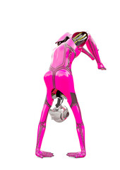 cyborg girl doing acrobatics parkour