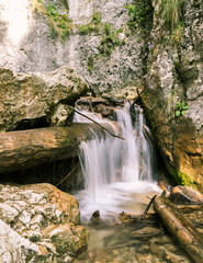 Fototapeta na wymiar Autumn waterfall in the forest