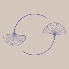 Ginkgo emblems hand drawing for design wedding cards, cosmetics, tattoo, spa, jewelry, yoga. Line art.
