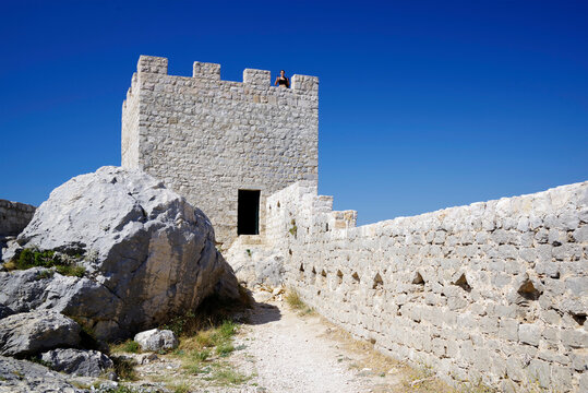 Stari Grad Fortica, the ruins of pirate fortress above the town of Omis, Croatia