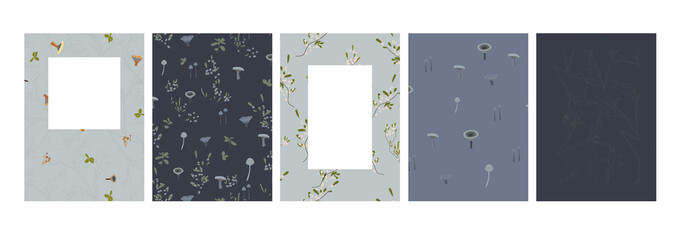Autumn mood. Forest motives. Cards with vector patterns on the autumn theme.