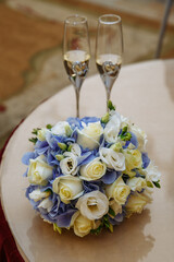 wedding bouquet with champagne