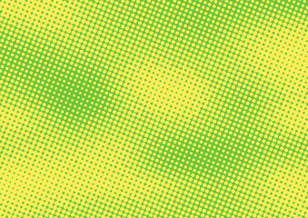 Green with yellow pop art background in retro comic style with halftone effect, vector illustration