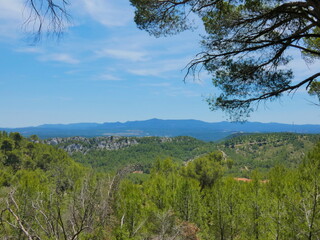 Magnificent landscape of Provence near Aix en Provence with trees, hills and mountains