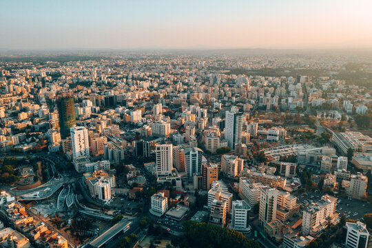 Aerial shot of the city of Nicosia in Cyprus
