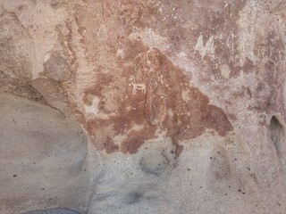 Historical petroglyphs - Yerbas Buenas, Valle del Arcoiris - Rainbow Valley, San Pedro de Atacama, Chile. Beautiful and colorful mountains in the Atacama desert, one of the driest places in the world