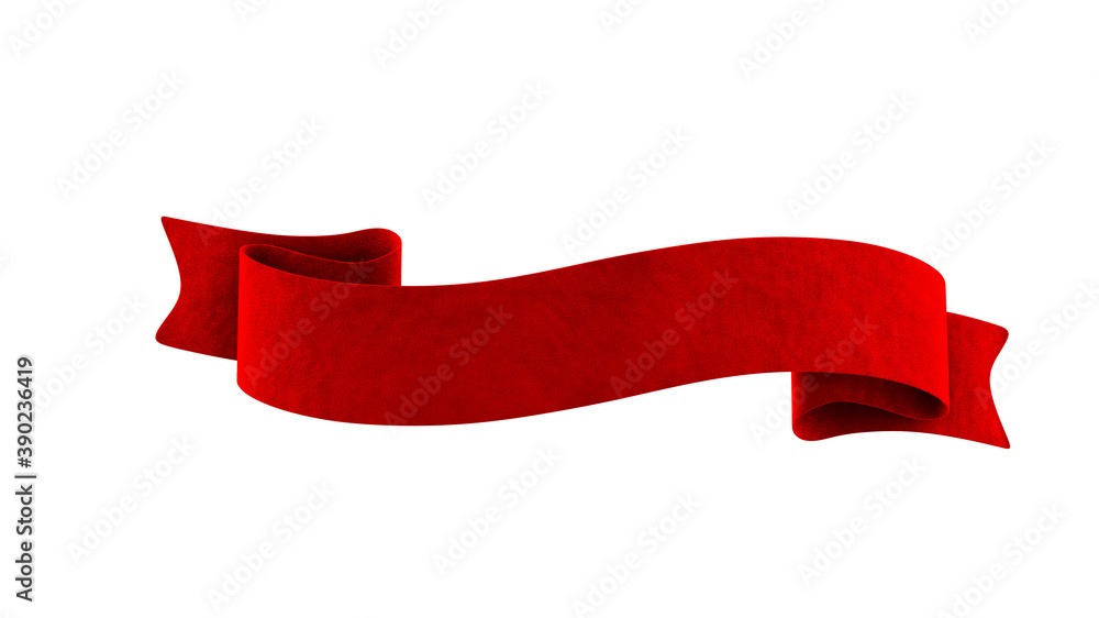 Wall mural fabric red double festive ribbon tag, isolated object - 3d render