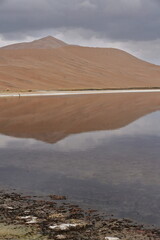 Yinderitu-Yindeertu Lake among dunes-mirroring dark water. Badain Jaran Desert-Inner Mongolia-China-1092
