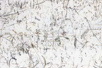 Scratched metal texture. Peeling paint background. White rusty brushed iron sheet. Cracked steel pattern. Industrial backdrop for graphic design.