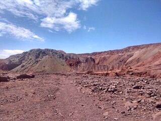Fototapeta na wymiar Yerbas Buenas, Valle del Arcoiris - Rainbow Valley, San Pedro de Atacama, Chile. Beautiful and colorful mountains in the Atacama desert, one of the driest places in the world. 