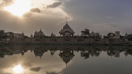 evening at kusum sarovar near govardhan