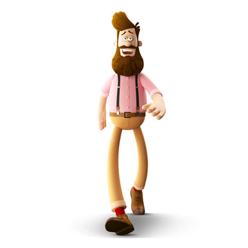 3d illustration of young funny hipster man isolated