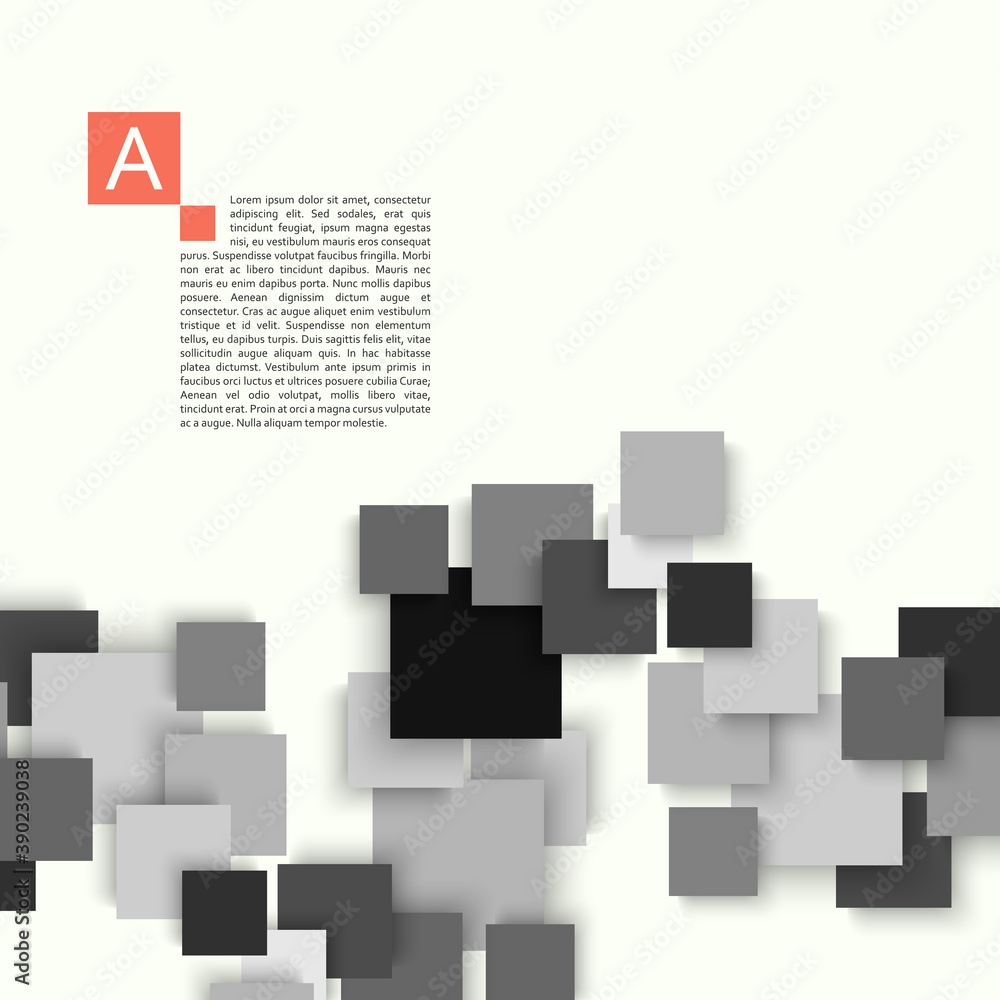 Poster 3d web banner with connect square with shadow on white background. Banner, brochure and cover design template