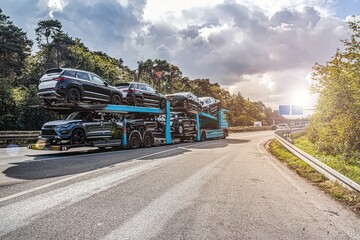 truck on the roads of Europe . Logistics and transportation - obrazy, fototapety, plakaty