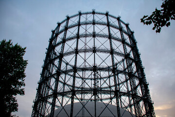 Gasometer tower on a cloudy day in Schoneberg Berlin Germany