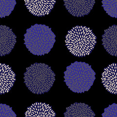 Vector seamless pattern, pom pom, bobble, dots in different blue shades. Repeating pattern.