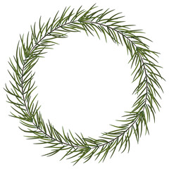 Naklejka na ściany i meble Christmas wreath. winter garland of green branches, isolated on white background. Greeting card. xmas holiday design