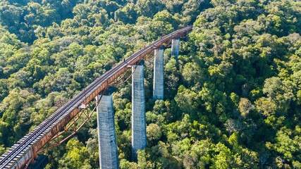 Viaduct Mula Preta - Ferrovia do Trigo. Aerial view of the Mula Preta railway viaduct in Dois Lajeados, Rio Grande do Sul