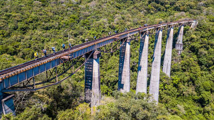 Viaduto Pesseguinho - Ferrovia do Trigo. Aerial view of the Pesseguinho railway viaduct in Dois...
