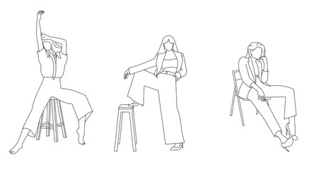 Set of icons with elegant business woman.
The vector illustration includes three poses of models in business suits. Vector icons for business.