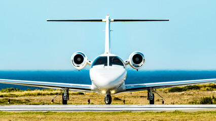 Business jet lines up for takeoff