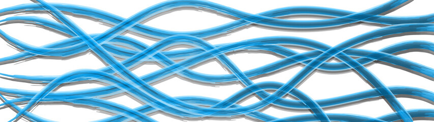 Abstract background of wavy intertwining lines with shadows, light blue on white