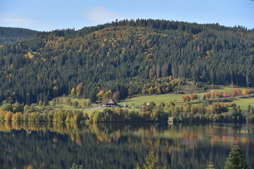 Black Forest. landscape - Panoramic view lake Schluchsee.  Baden-Wuerttemberg region of Germany.