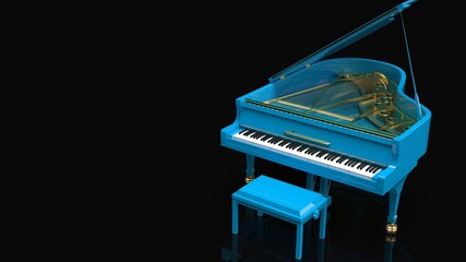 Blue-Gold Grand Piano. 3D illustration. 3D high quality rendering. 3D CG.