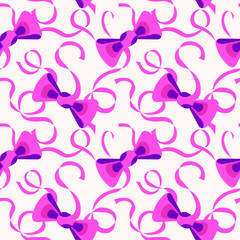 seamless pattern, stylized bows and pink ribbons