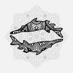 Vector illustration of a Fish mandala for coloring book. Fish Mandala for Silhouette Cameo and Cricut.