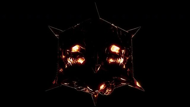 Flashing Demonic Cube VJ Loop - is a motion graphics clip featuring flashing metallic spiky metal cube with glowing demon head. This video is perfect for VJ thematic sets, metal and gothic festivals, 