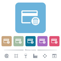 Delete credit card flat icons on color rounded square backgrounds