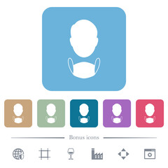 Face and medical mask flat icons on color rounded square backgrounds
