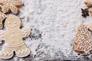 Christmas background with gingerbread cookies