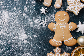 Christmas background with gingerbread cookies
