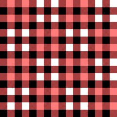 Plaid seamless pattern in red, white and black. Tartan plaid for dress, skirt, flannel shirt, autumn, winter fabrics, background. Buffalo check gingham style. Vector flat illustration.