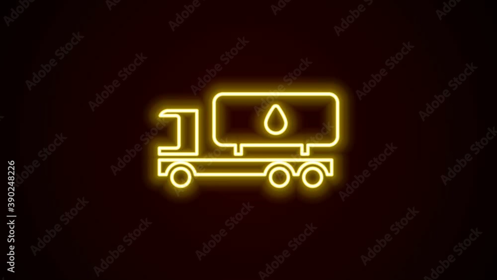 Poster glowing neon line tanker truck icon isolated on black background. petroleum tanker, petrol truck, ci