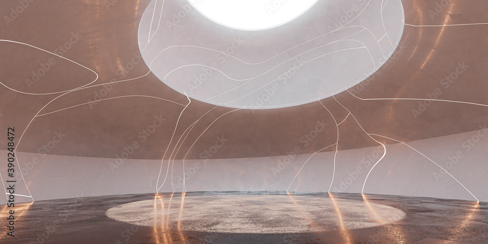 Poster white abstract architecture hall 3d render illustration background with modern futuristic design