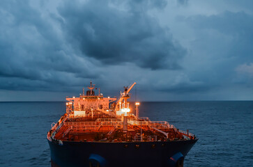A deck of large tanker proceeding to sunset side