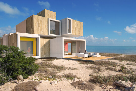 Modern cubic house on the beach